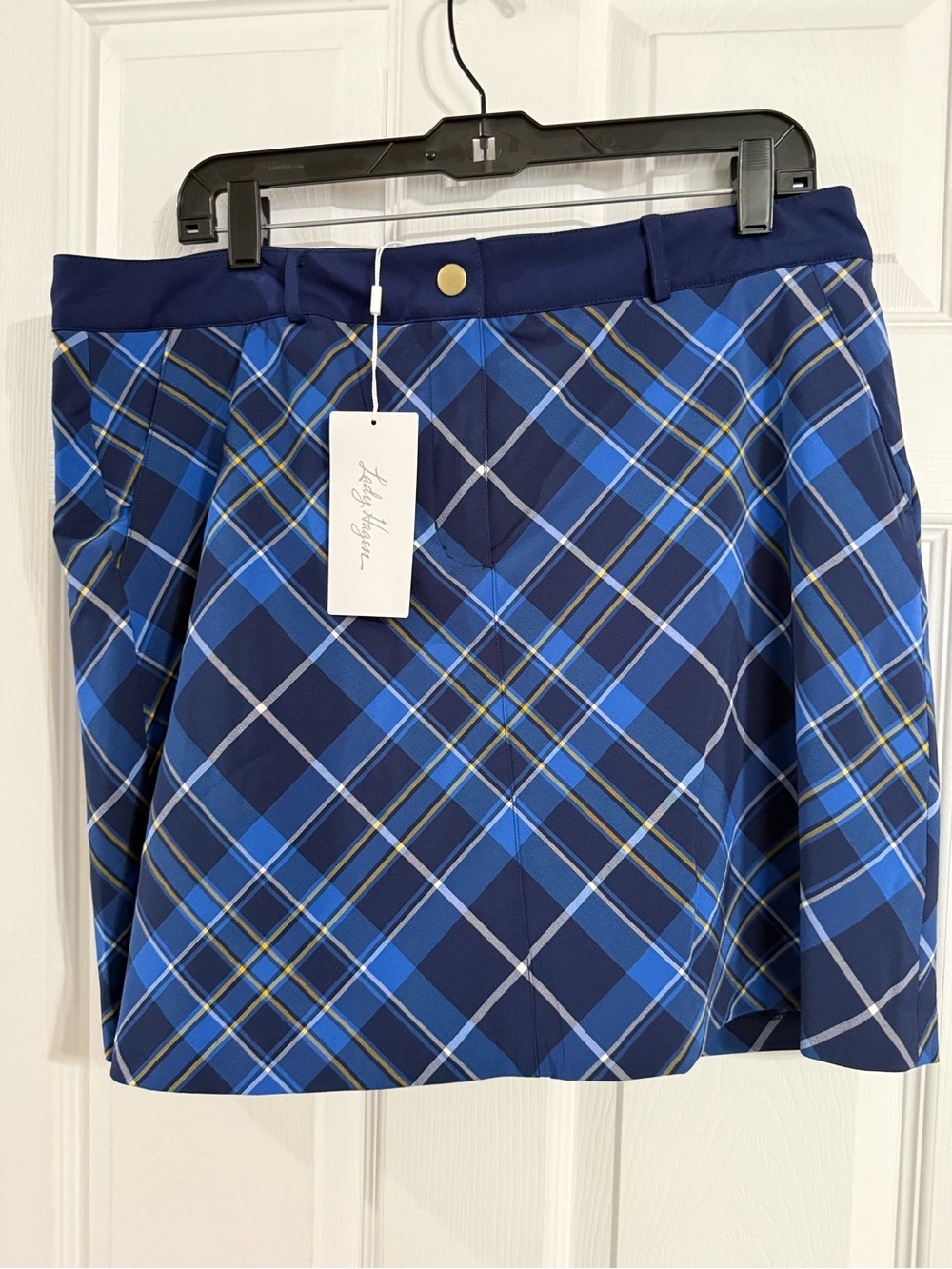 NWT Lady Hagen Blue Plaid A-Line Skort 14